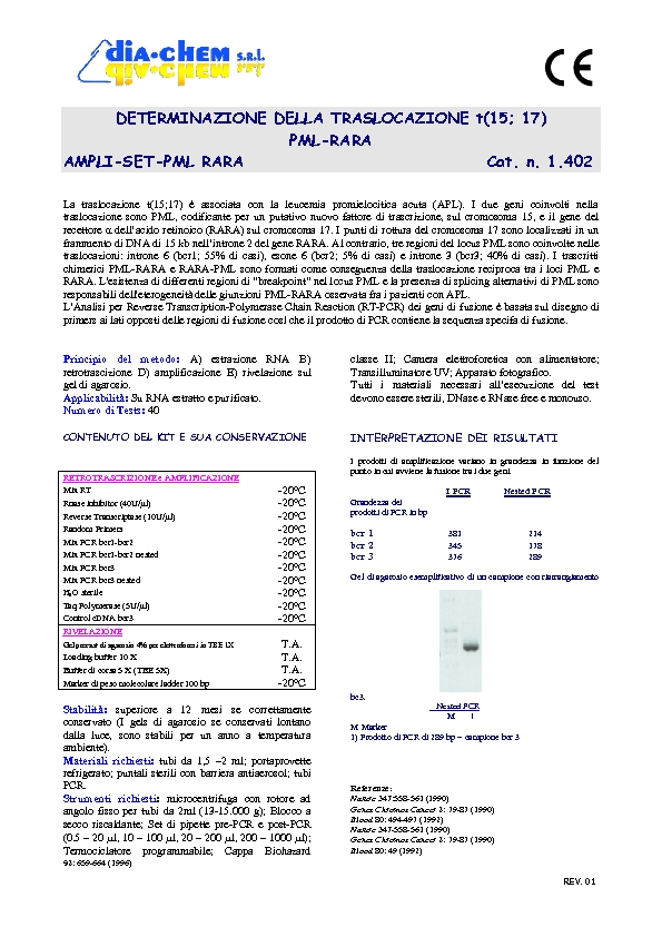 1.402 Ampli set PML-RARa bcr 1, bcr 2 and bcr3